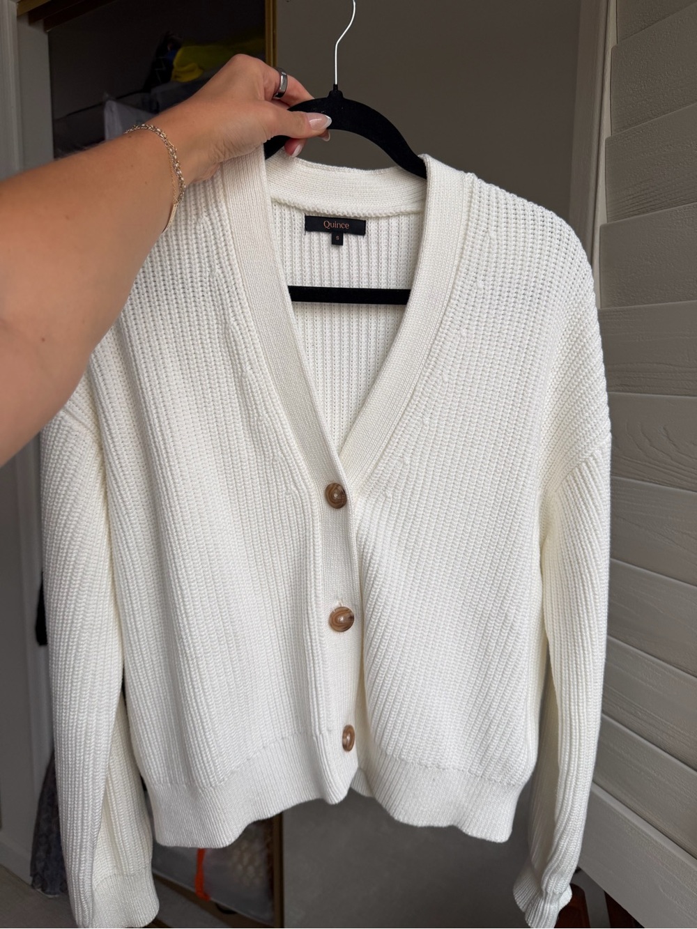 NWOT Quince Cotton Fisherman Boxy Cropped Cardigan - Ivory - Picture 4 of 11